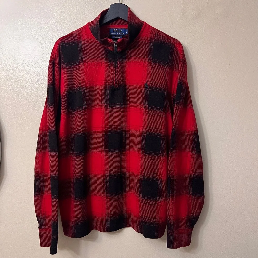 Polo Ralph Lauren Buffalo Check Estate Rib Pullover for Men's Long Sleeve Size L